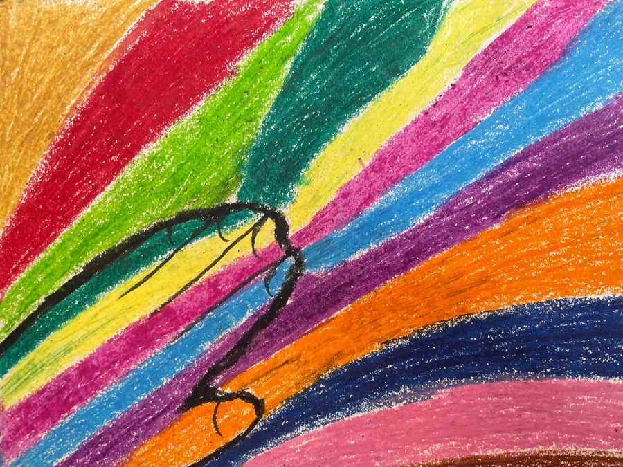 Coloured drawing of hands and inner-child imagery