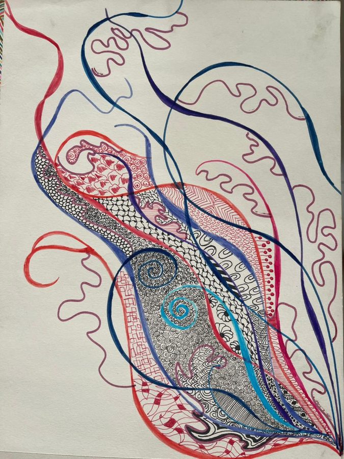 Botanical leaves in coloured pencil